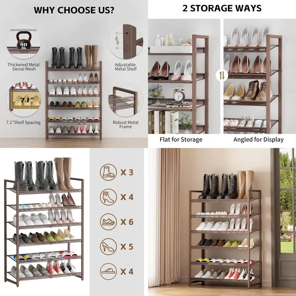 

6-Tier Tall Shoe Storage Rack for Closet, Entryway, or Garage with Adjustable Shelves, Holds 20-26 Pairs