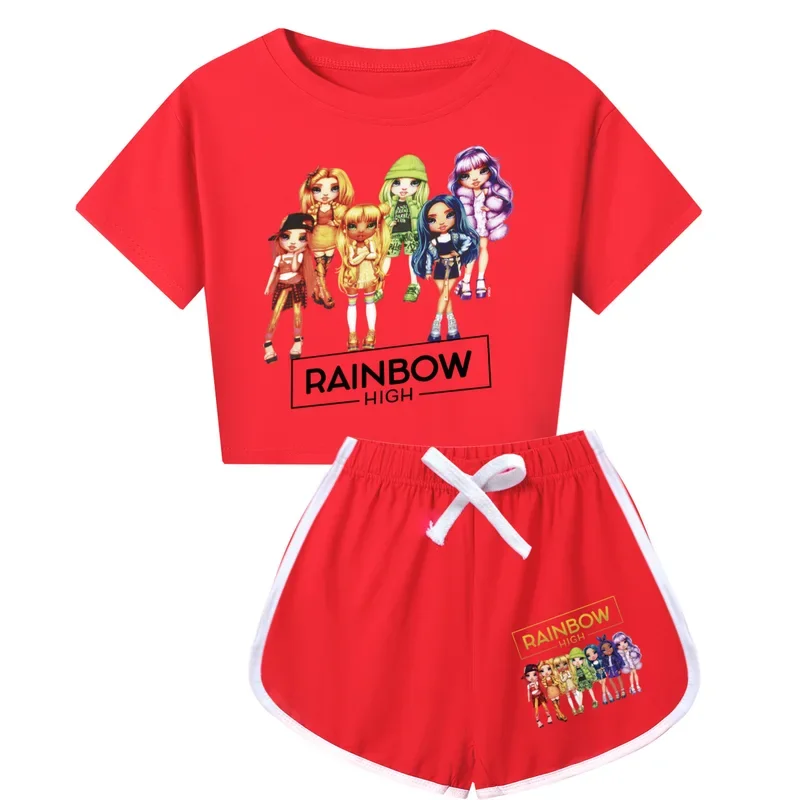 New Rainbow High girls set summer costumes suit new fashion kids cartoon pattern outfits children casual clothes tracksuit