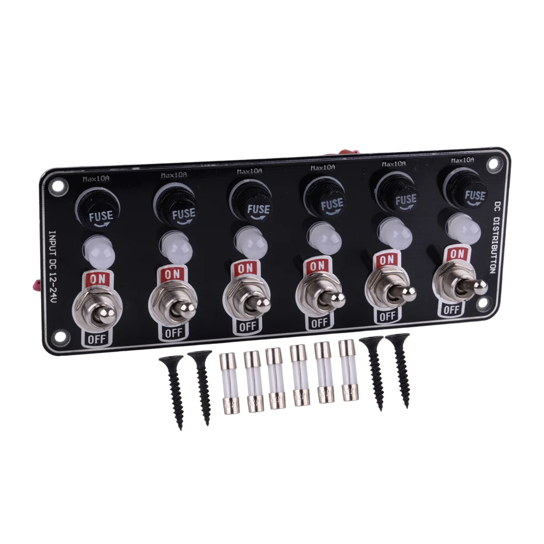 6 Gang Metal Rocker Switch Panel w/ LED Circuit Breaker Fuse Box Truck Car Marine Boat 12-24V