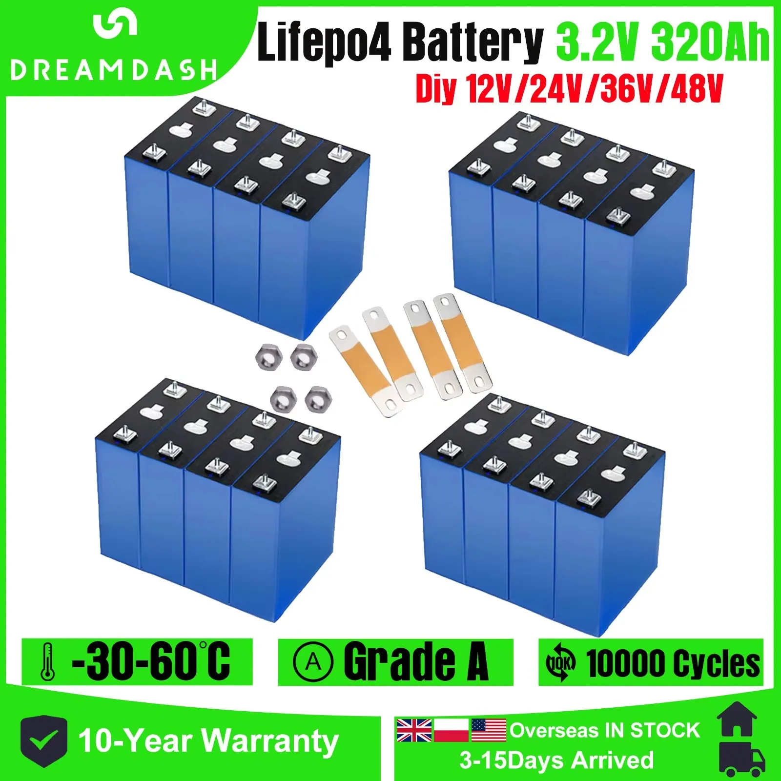 1/4/12PCS GradeA 3.2V 320Ah Batteria Ricaricabile LiFePO4 FAI DA TE 12V 24V 36V 48V Per Esterno/limousine Al Litio Ferro fosfato