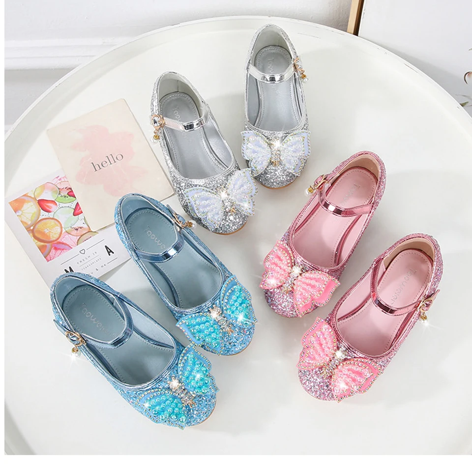 Chaussures Fête Fille Paillettes Sandales Princesse Elsa Reine Des Neiges | Talon Bas Avec Paillettes - Fille Sandales Fille Reine Des Neiges