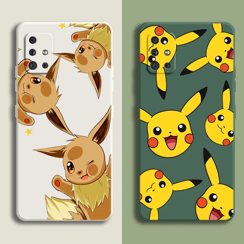 New Cute Pikachu Eevee Liquid Silicone Case For Samsung Galaxy M14 M54 M33 M53 M23 M13 M12 M52 5G A21S A20E A31 A40 A41 A03 Core