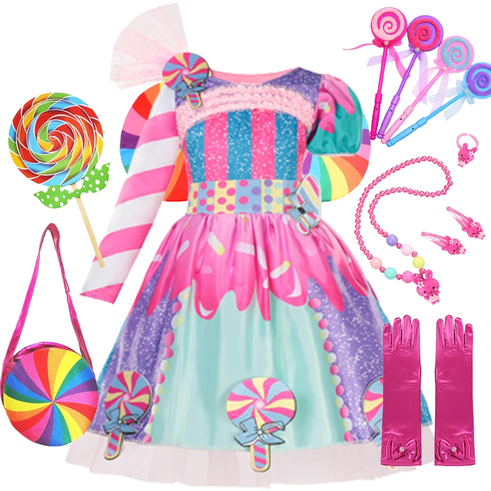 

2024 Girls Candy Dress Princess Costume Elegant Party Tutu Prom Gown Dress Lollipop Children Clothes Purim Candy Dress Costumes