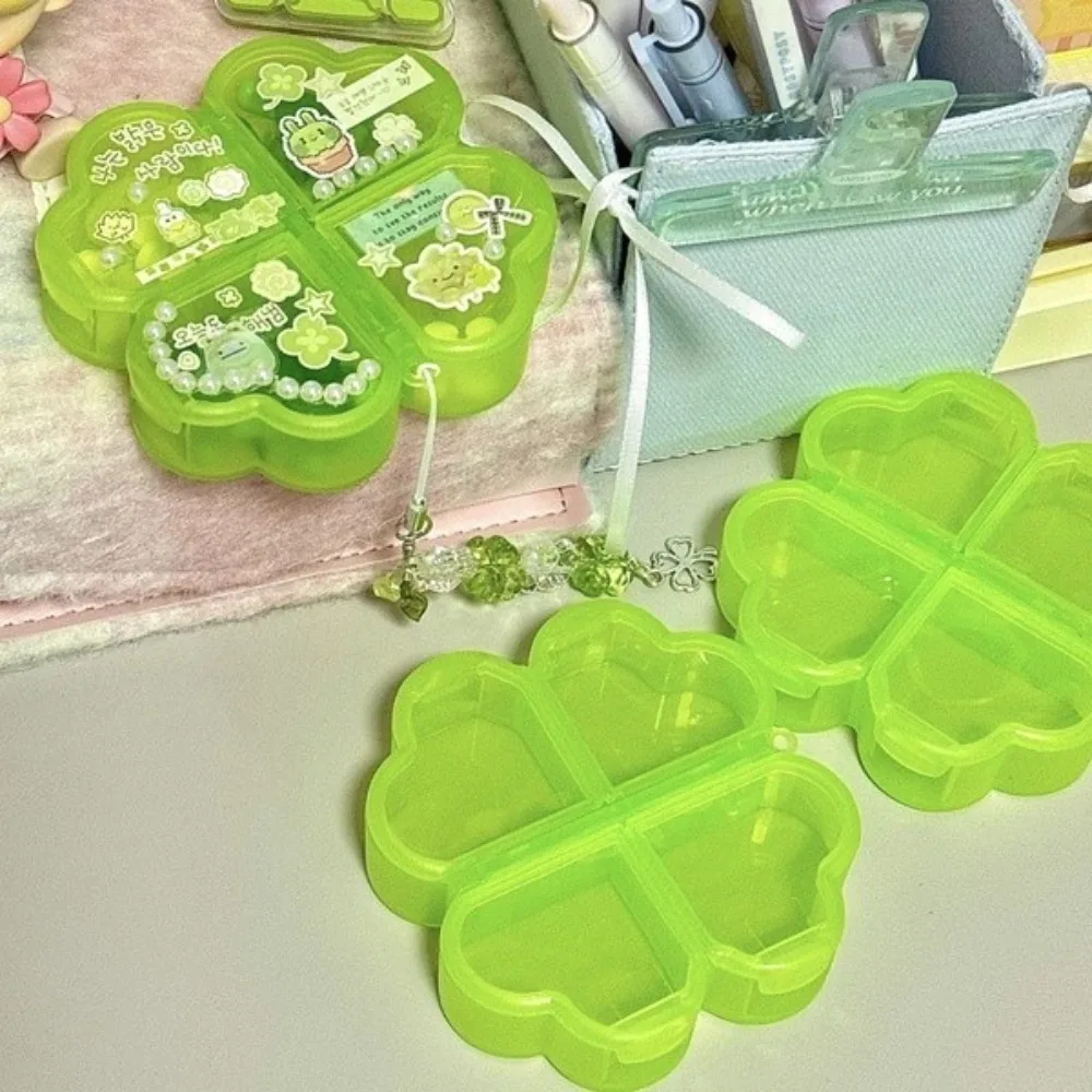 Mini Plastic Pill Storage Box Drug Separation 4 Grids Daily Pill Organizer Four-leaf Clover Drug Contain