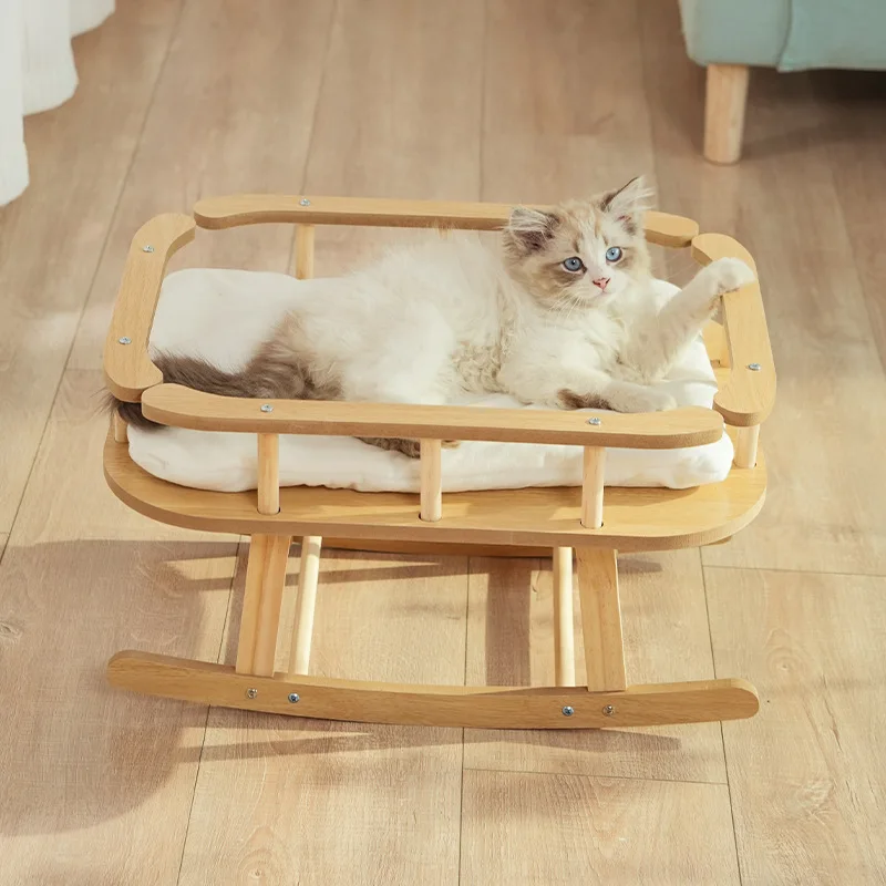 

Pet Nest Cat Beds & Mats Wooden Frame Pet Bed Cradle With Fence Cat Hammock Rocking Chair for Cats Kitten Small Dogs Sofa Bed