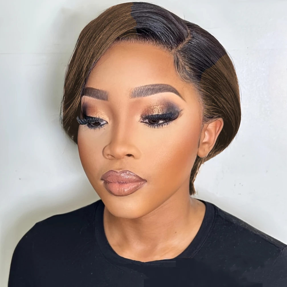 13x4 Transparent Lace Frontal Wig Human Hair Straight Bob Wigs Pixie Cut Wig with Pre-Plucked 150% Density Wig Party Daily Use