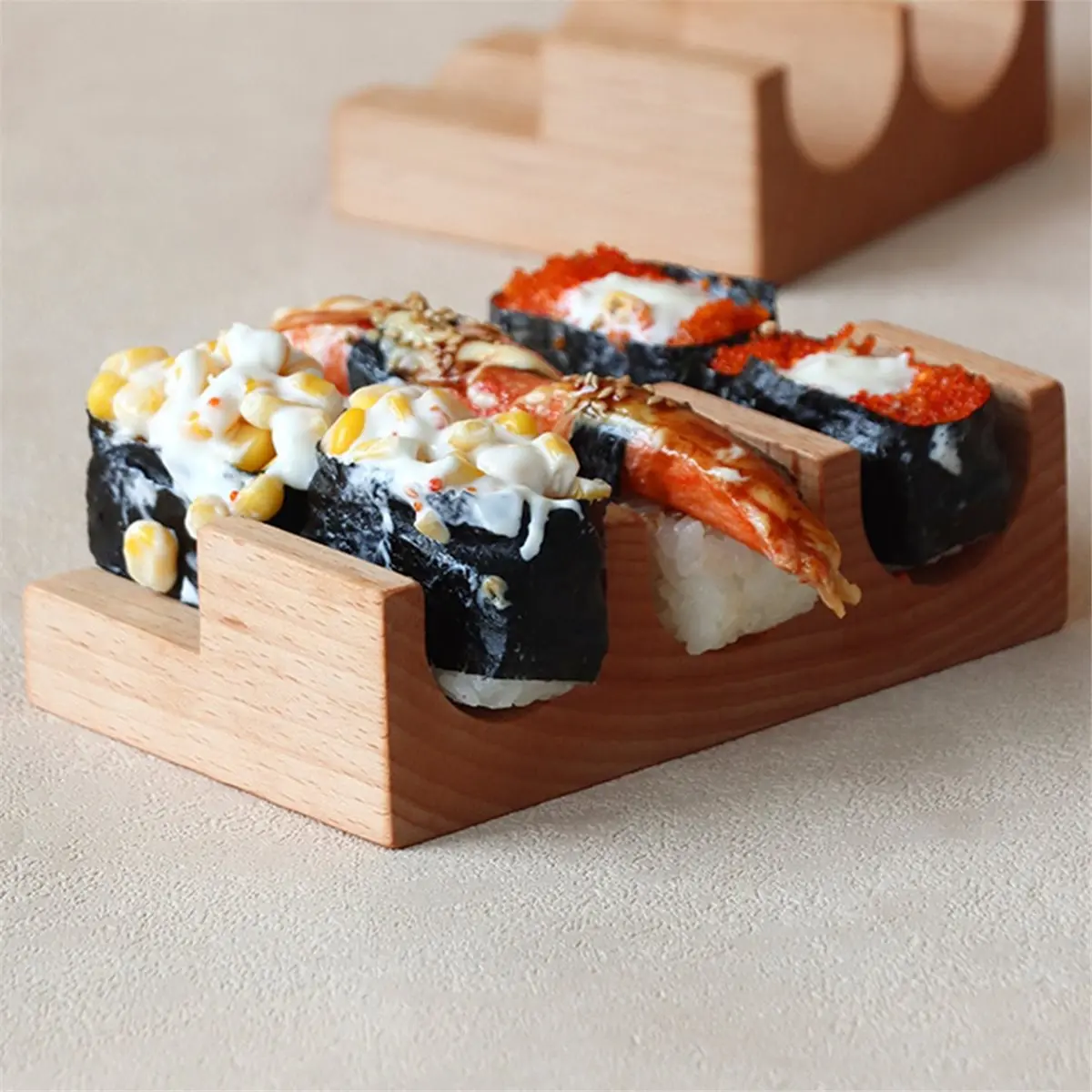 Wooden Sushi Plate Taco Roll Display Rack Japanese Rectangular Sushi Tableware Hotel Restaurant Food Decoration Dessert