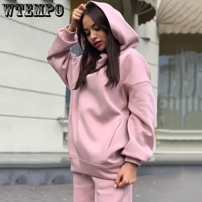 WTEMPO Tracksuits Women Casual Solid Warm Suits Hoodies Sweatpants Female Autumn Winter Pullovers Sweatshirts Pants 2 Piece Set