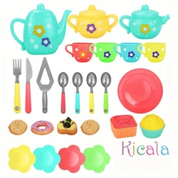 Kids Simulation Tea Set Kitchen Toys Tinplate Afternoon Tea Toys Teapot Teacup Food Pretend Play Toys For Boy girl Birthday Gift