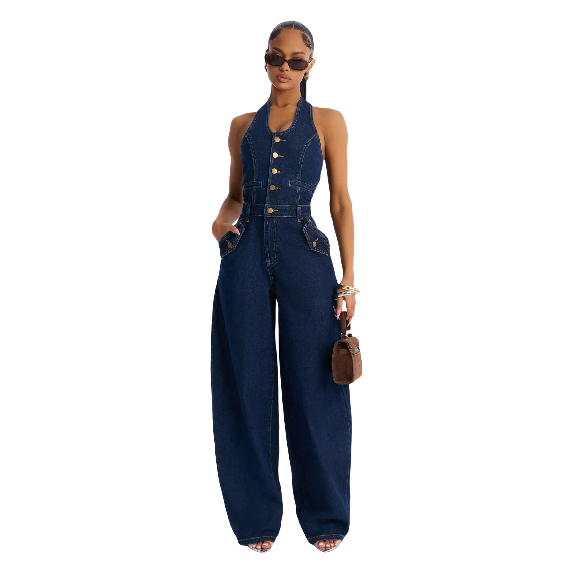6205 Summary New Denim Washing Pocket West Jumpsuit Birthday Dress Maxi Party Elegant