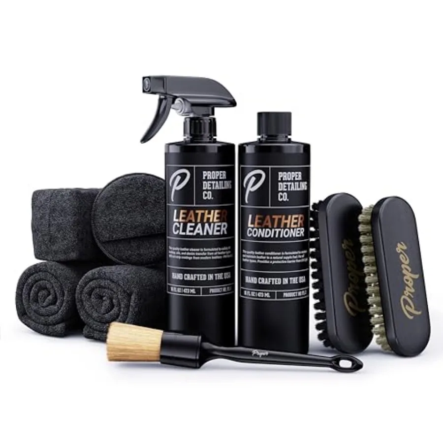 

Car Leather Cleaner and Conditioner, Clean and Protect for long lasting leather, 9 Piece Deluxe Leather Care kit for profession