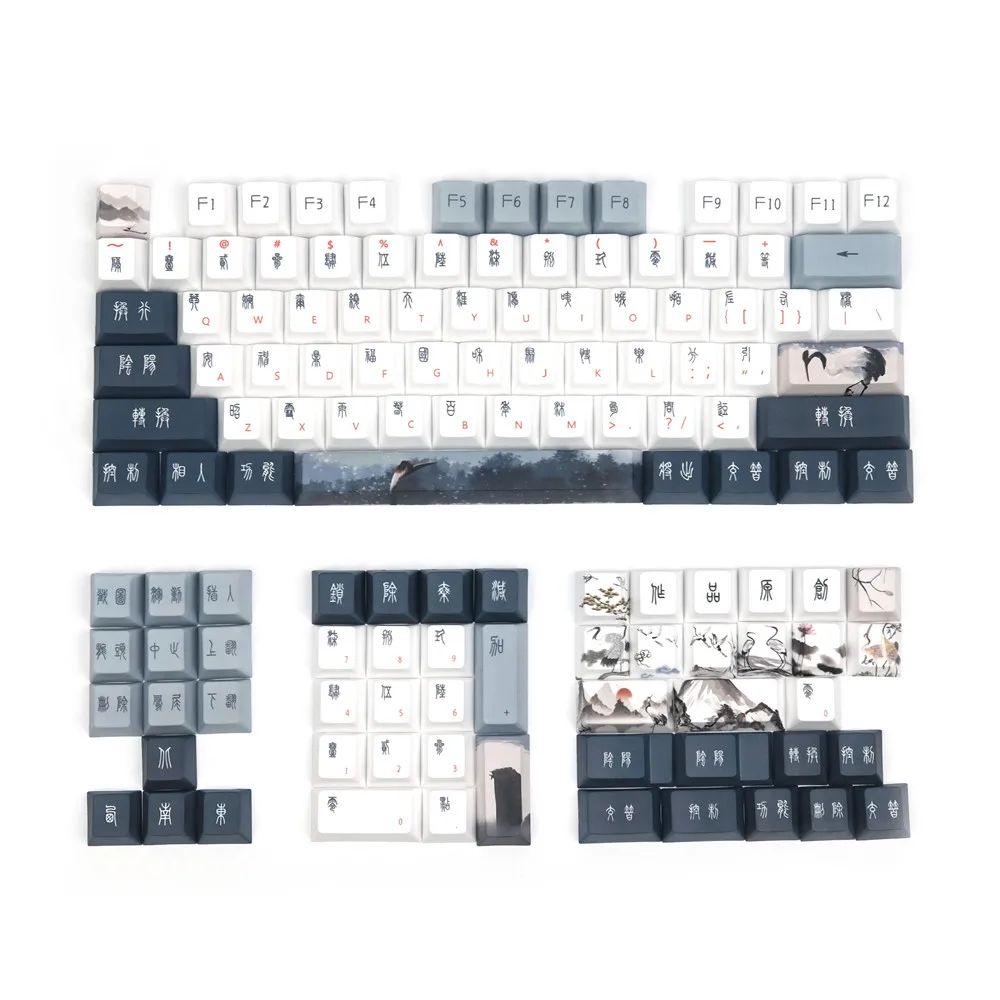 Red-crowned crane keycap cherry cherry height PBT hot sublimation retro mechanical keyboard with personalized keys supplement