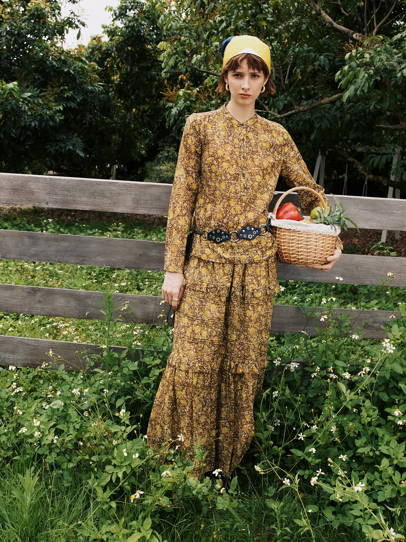 

Ultra-Thin Cotton Shirt And Skirt Set High-Yield Vine Print Breathable Long Sleeve Spring Fashion Women's Ensemble Pigpighouse