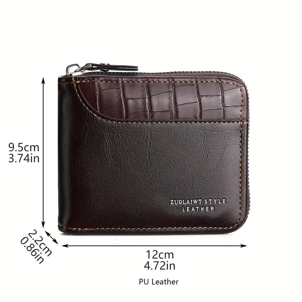 Men's Crocodile Pattern Trifold Wallet - Multifunctional Zipper