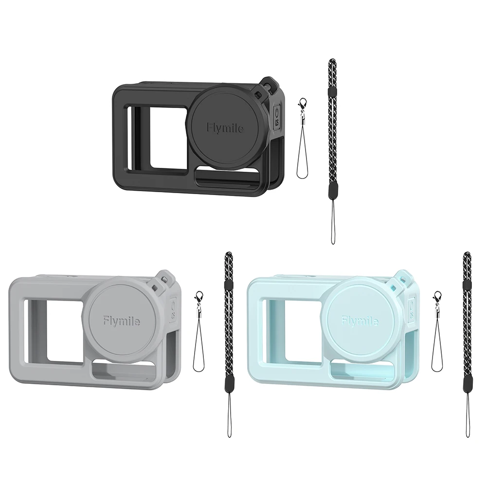 غطاء عدسة واقٍ مع حبل حماية كامل غطاء حماية من السيليكون لملحقات كاميرا DJI Osmo Action 5 Pro