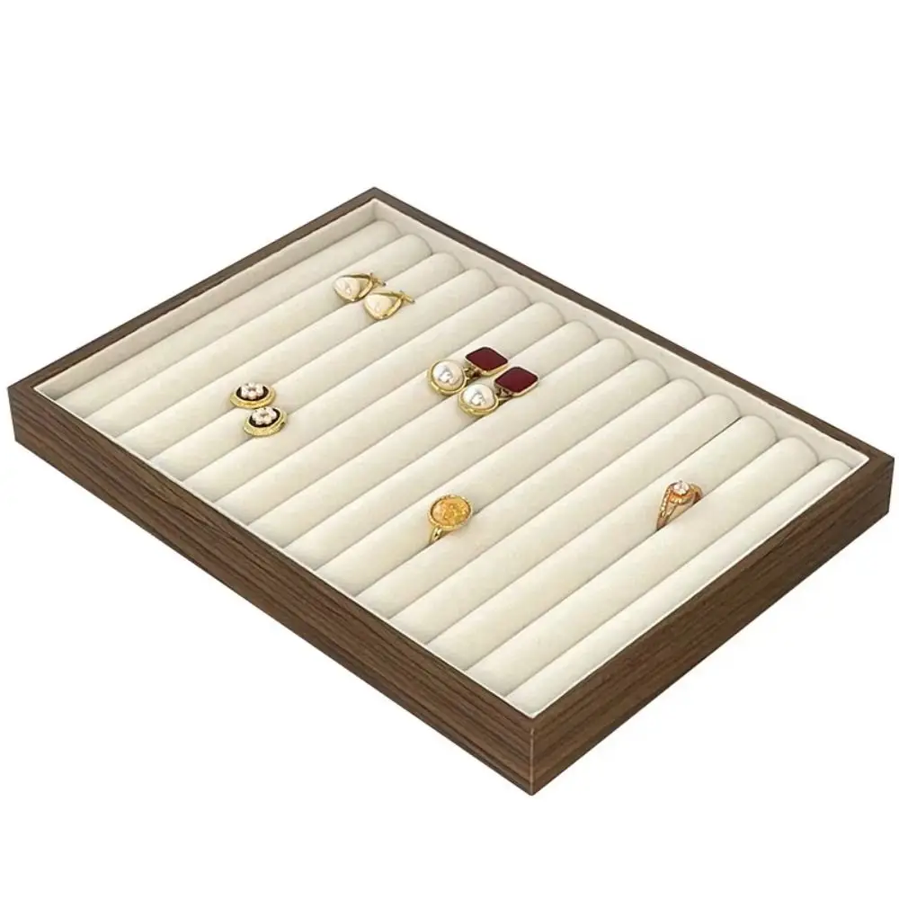 

Multi-Compartment Wooden Jewelry Display Tray Velvet Lining Flat Bottom High-end Necklace Organizer Space Saving Multi-purpose