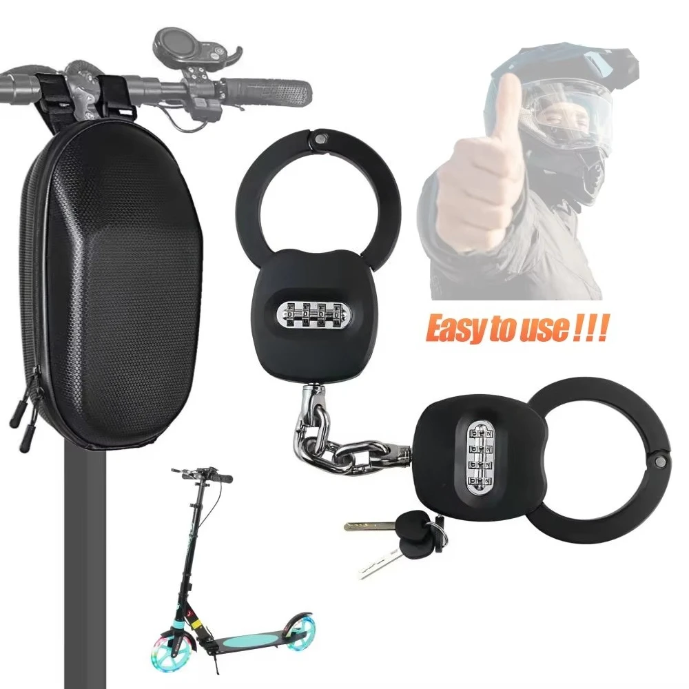

Heavy Duty Twins Anti Theft Handcuff 4 Digit Combination Chain Lock with Bag for E-scooter E-Bike Bicycle Motorbike