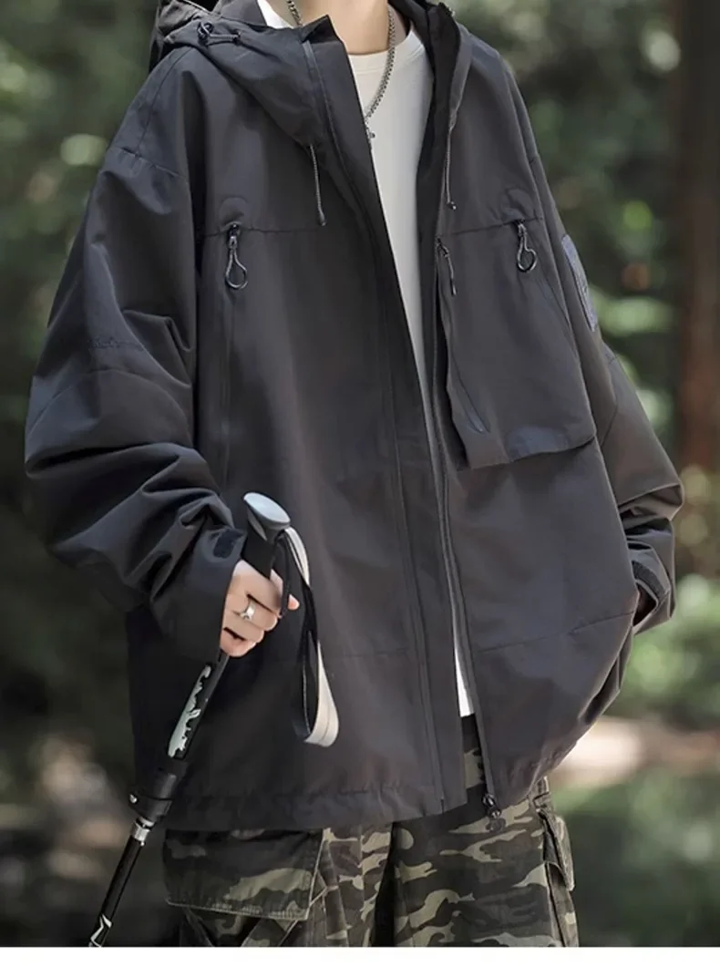 American Retro Outdoor Waterproof Jacket for Men Spring Autumn Fashion Men's Long Sleeved Sports Jacket Coats Y2k Men Clothing