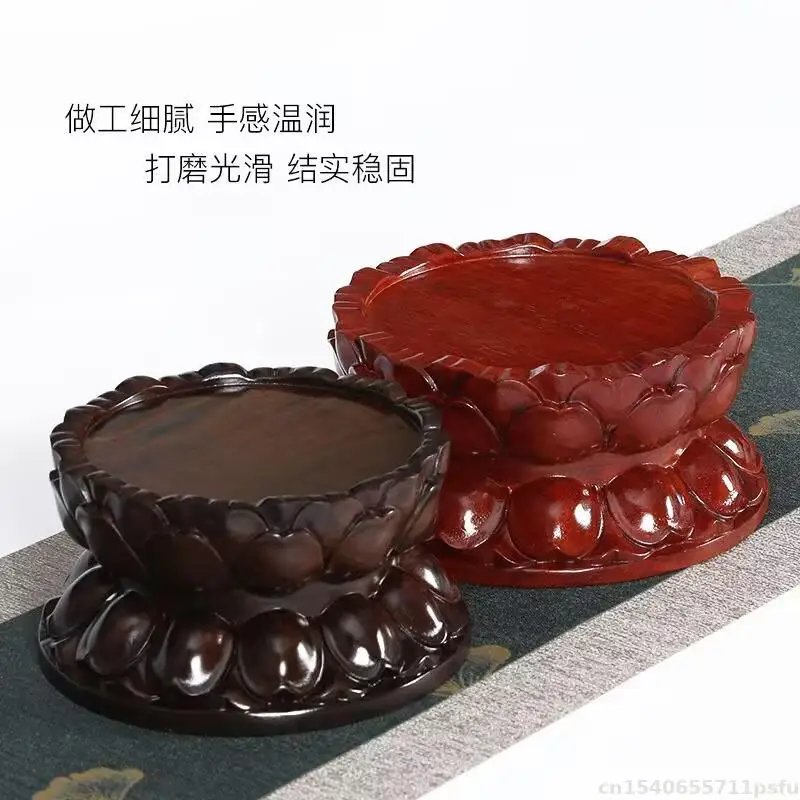 Ebony Lotus Pedestal Crafts Vase Tea Sets Wooden Base Buddha Incense Display Stand Flower Pot Bonsai Plant Decorative Shelves