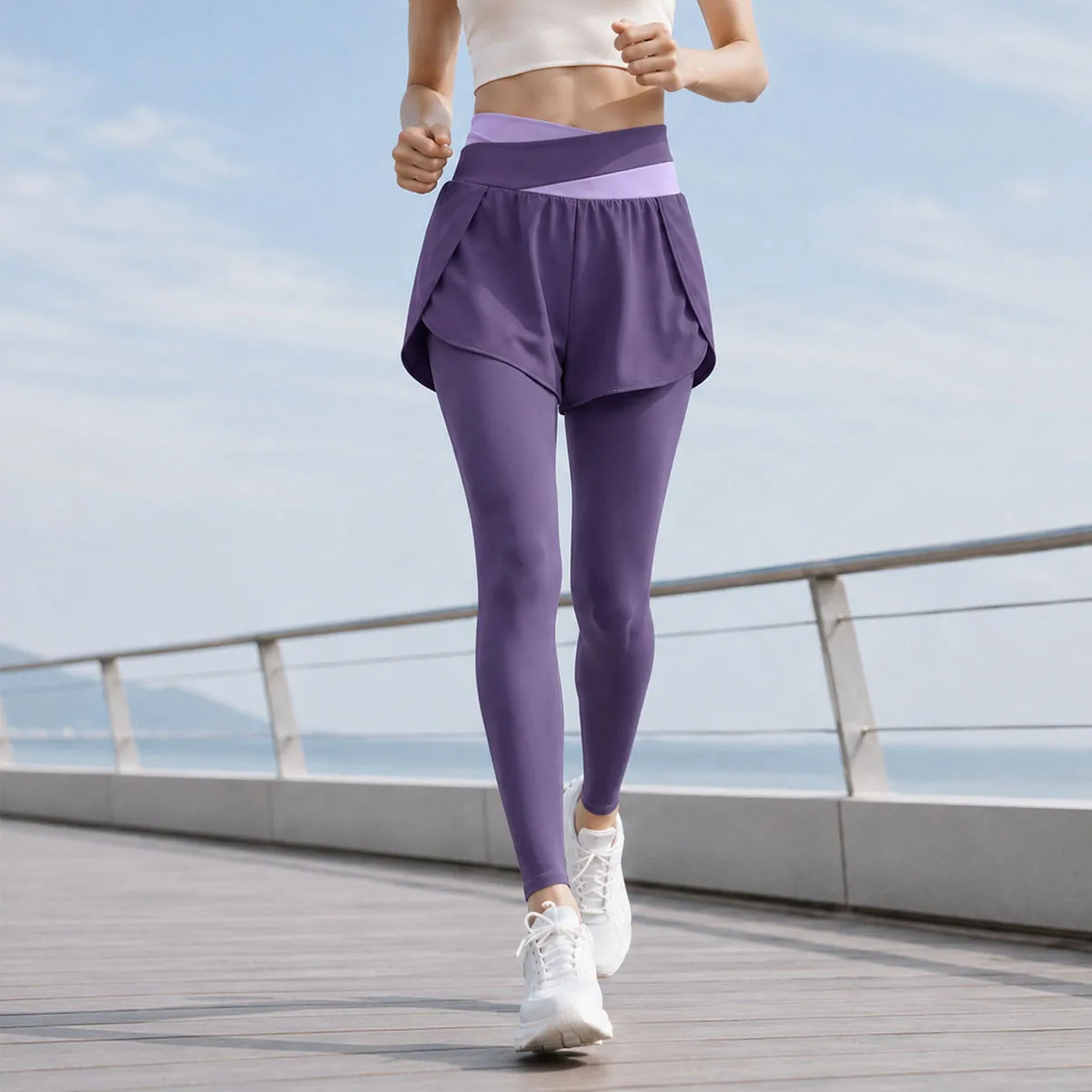 Spring Summer Color Block Yoga Pants Women High Elastic Slim Fit Fashionable Base Layer Sports Running Tight Long Pants