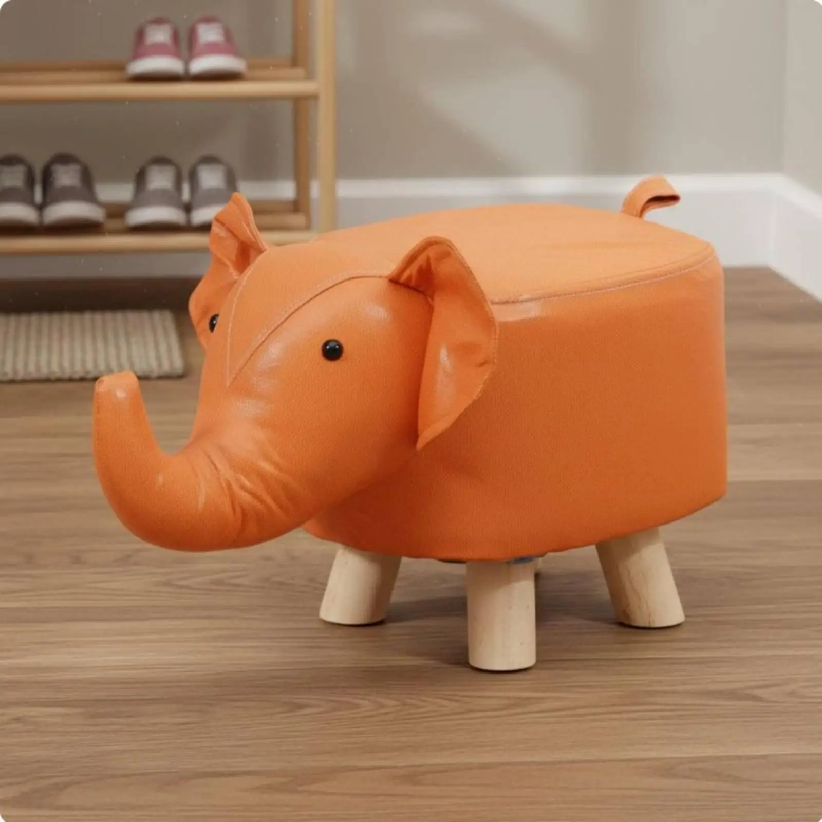 Fabric Elephant Bench Animal Ottoman Padded Stool Chair Wood Construction for Whimsical Children’s Room Decor