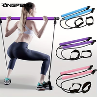 Multifunctional Pilates Bar Combination Fitness Bar Yoga Chest Expansion Tension Rope Back Trainer Elastic Rope Stretching Belt