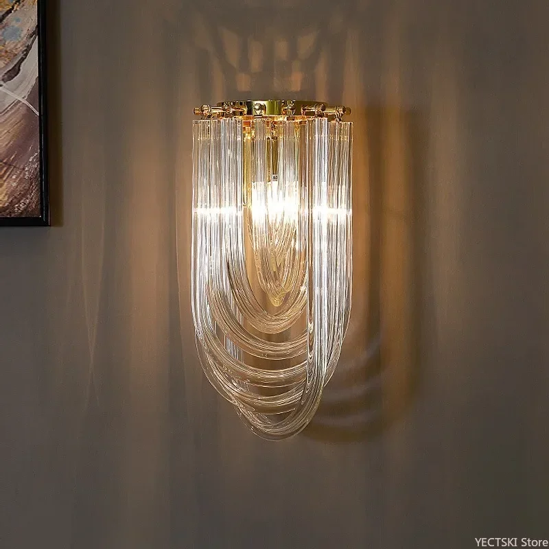 

GHEUVNJ Nordic creative glass wall lamp, bedroom bedside lamp, simple living room, study background wall decorative lamp