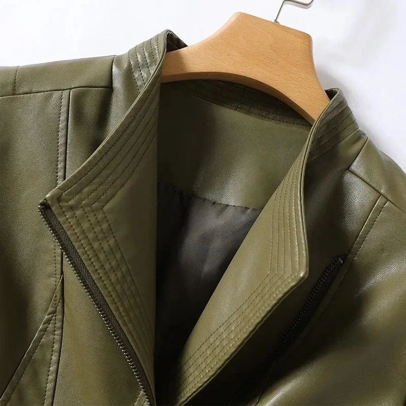 2025 automne hiver veste en peau de mouton femmes manteau court mince fermeture éclair inclinée décontracté hauts dame petits vêtements d'extérieur en cuir Blazer manteaux