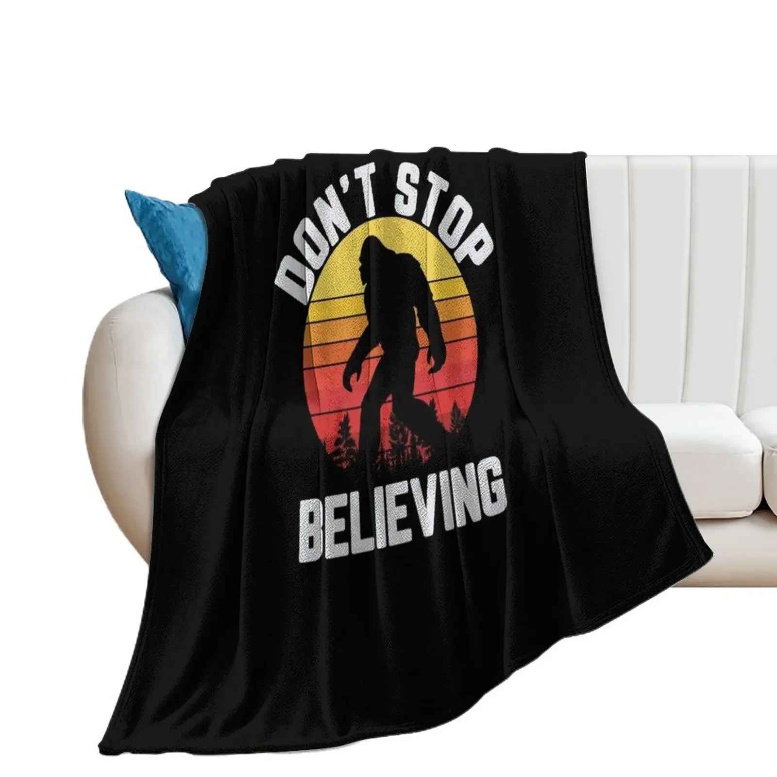 Funny Bigfoot Retro Sunset Don't Stop BELIEVING Throw Blanket Thermals For Travel Beach Blankets