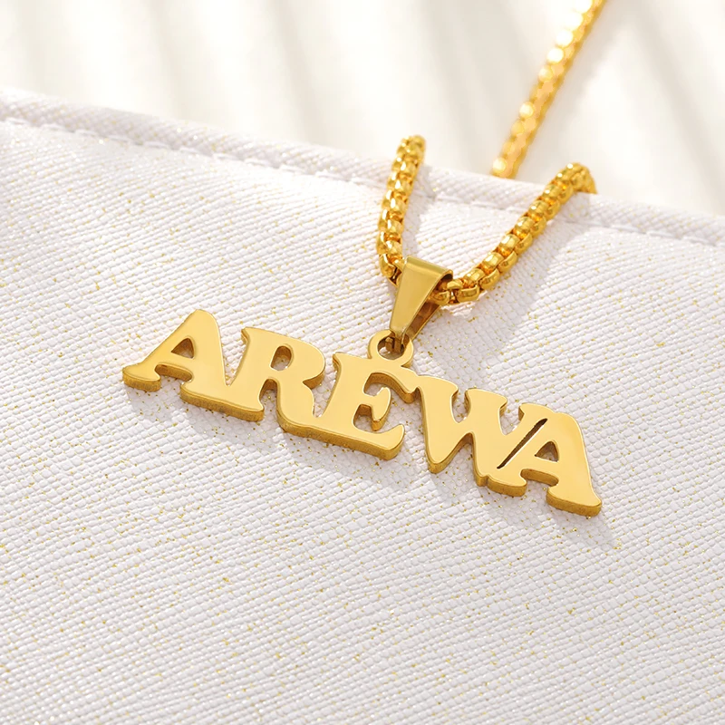 Custom Big Bold Name Necklace Male Jewelry Personalized Stainless Steel Thick Nameplate Pendant Necklace Men Women Boy Gifts