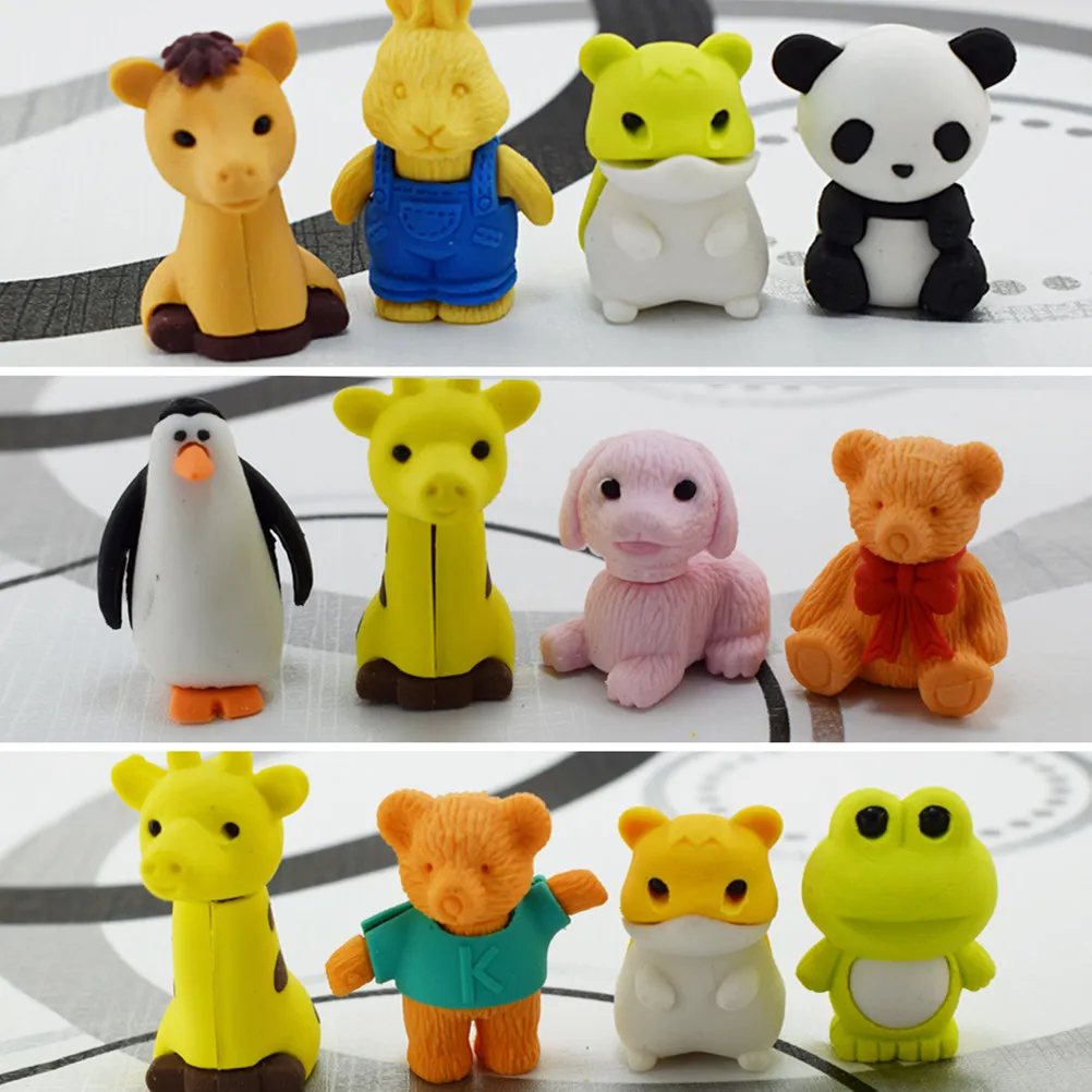 

20Pcs Cartoon Animal Pencil Eraser Set Learning Erasers Non-Toxic Premium Material Glossy Colorful Designs Friendly