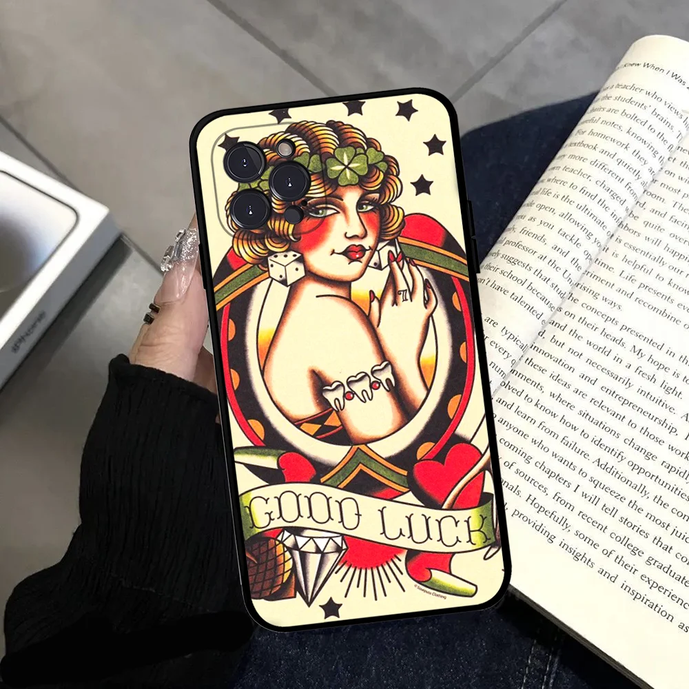 Old School Tattoo Phone Case Silicone Soft for iphone 15 14 13 12 11 Pro Mini XS MAX 8 7 6 Plus X XS XR Cover