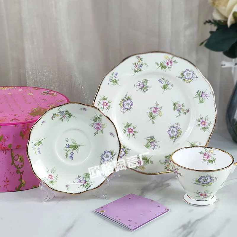 

3 Piece Snack Plate Cup Saucer Bone China Coffee Set Suitable for Office Tea Room Home