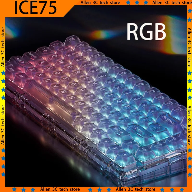 MONSGEEK ICE75 Mechanical Keyboard Wireless 3-Mode USB Multifunctional Knob Hot Swap Transparent RGB Office PC Gaming Keyboard