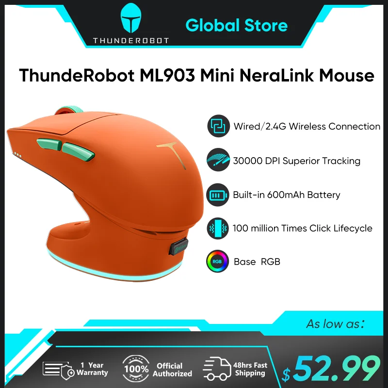 

Thunderobot ML903 Mini NearLink Gaming Mouse Tri-Mode Bluetooth Wireless Mouse 30000 DPI Charging Base For Pc Gamer Kit Laptop