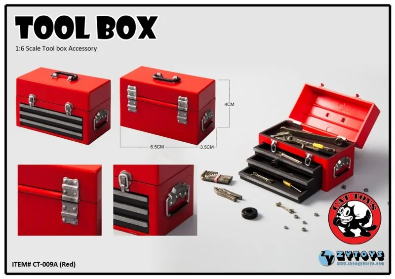 CATTOYS ZYTOYS CT009 Kit modello in scala 1/6 cassetta degli attrezzi con strumenti accessori per Scene di soldati puntelli modello 65x35x4mm fit 12