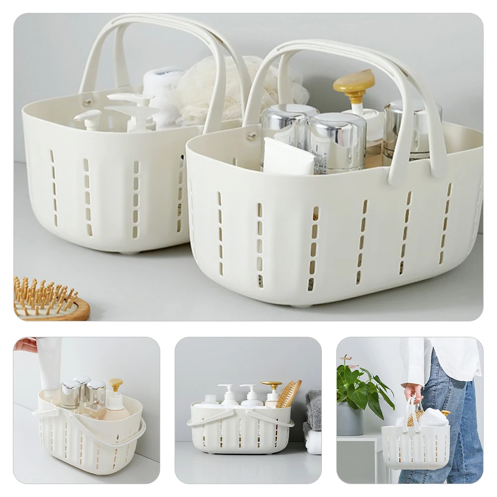 

Double Handle Plastic Storage Bathroom Organizer Drainage Shampoo Kitchen Gadgets Large Capacity Reusable Lightweight