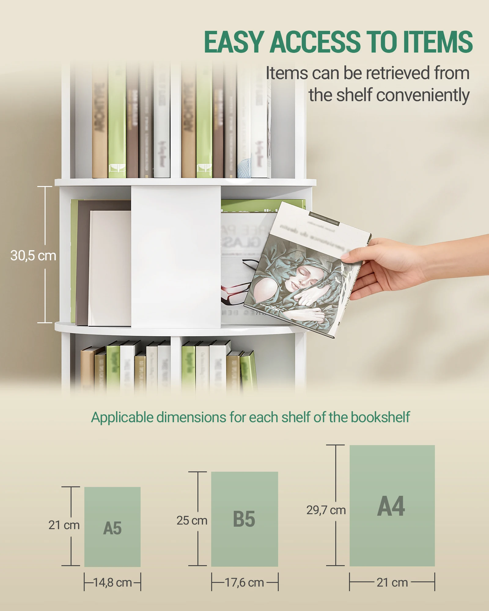 Spinning Rotating Bookshelf with Locking Casters, 5-Tier Multi-layer Storage Wheel-mounted Book Shelf