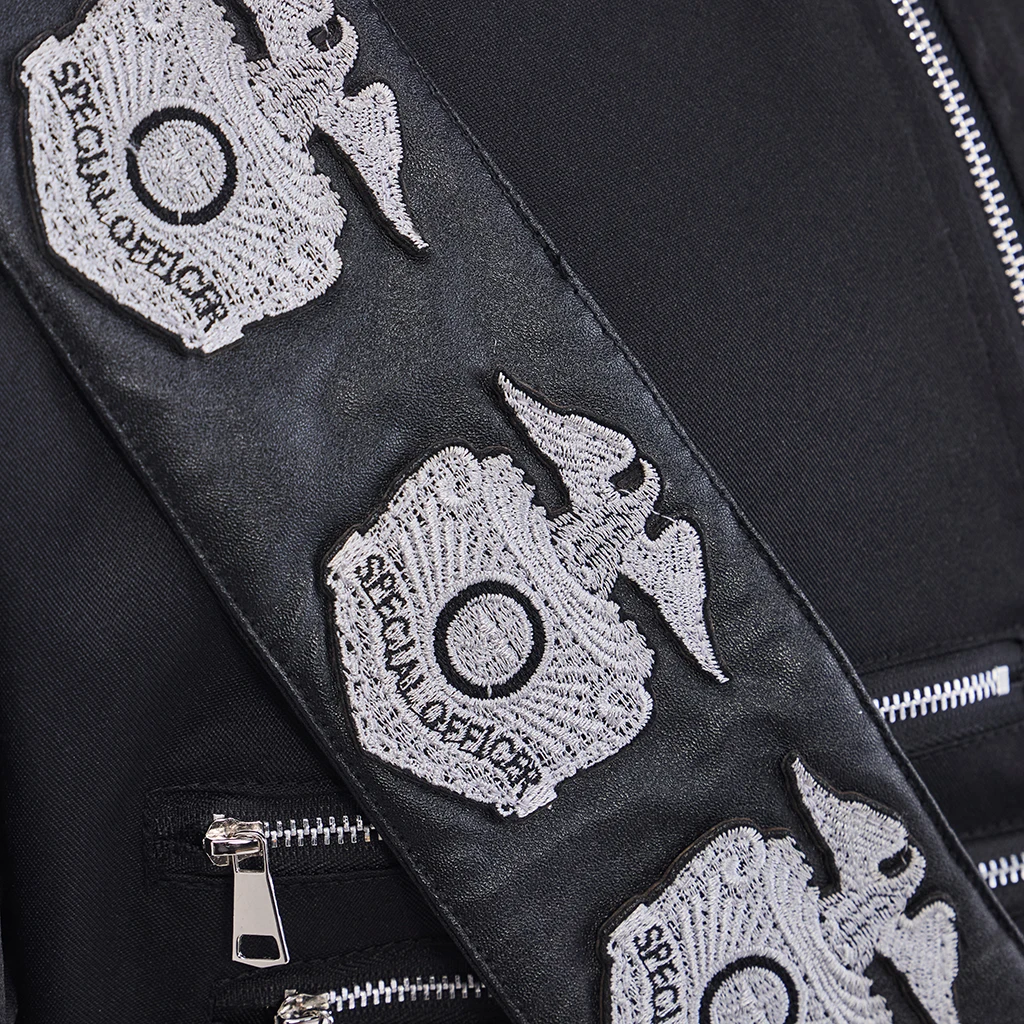 

Famous Singer Men's Black Jacket with Silver Eagle Badges Gothic Punk Coat Halloween Top Outwear