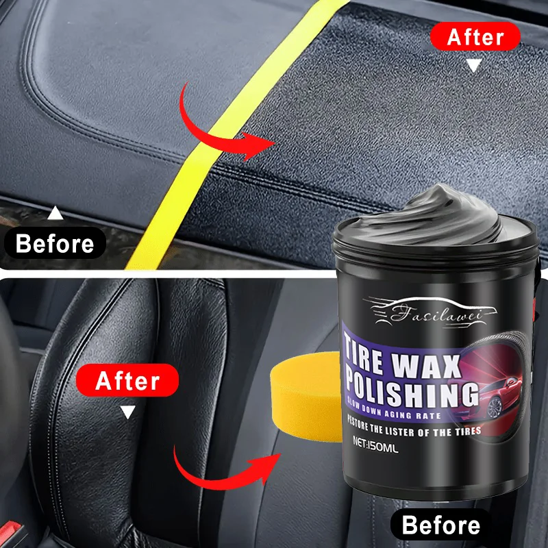 شمع استعادة السطوع باللون الأسود للإطارات - جل تفاصيل السيارة الداخلي اللامع العميق للحواف البلاستيكية والمصدات ولوحة القيادة والمقاعد - سهل-