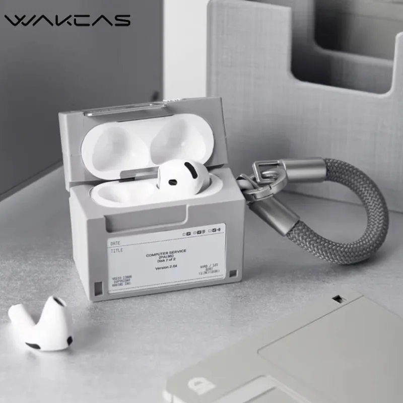 

Чехол для наушников WAKCAS Floppy Disk для AirPods Pro 3/2, AirPods 4/3, Bluetooth-наушников, нишевый чехол для наушников с ремешком для подвешивания