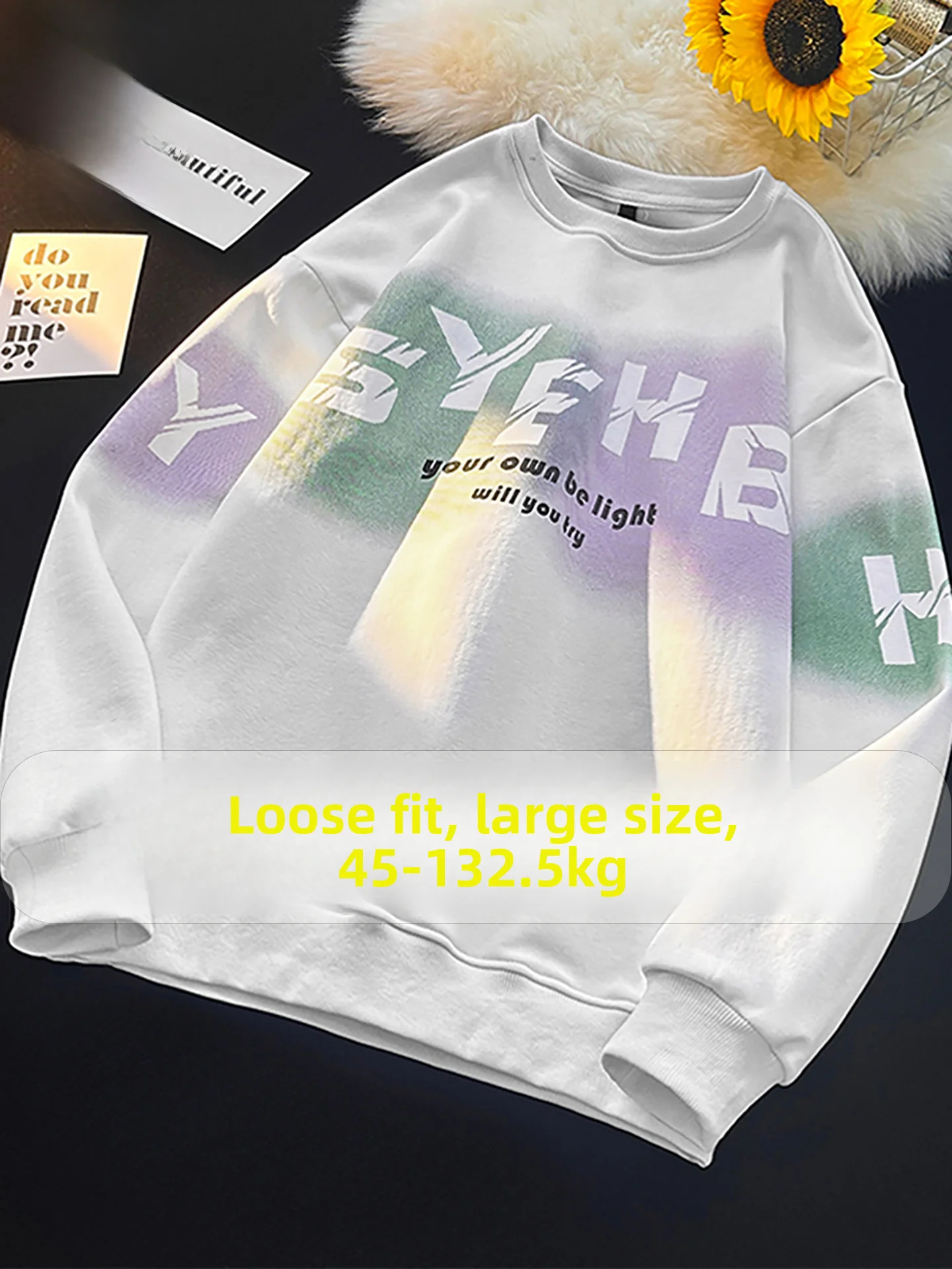 

Nainilu Men's Long Sleeve T-Shirt American Gradient Print Loose Fit Crew Neck Sweatshirt Casual Versatile Base Layer Shirt