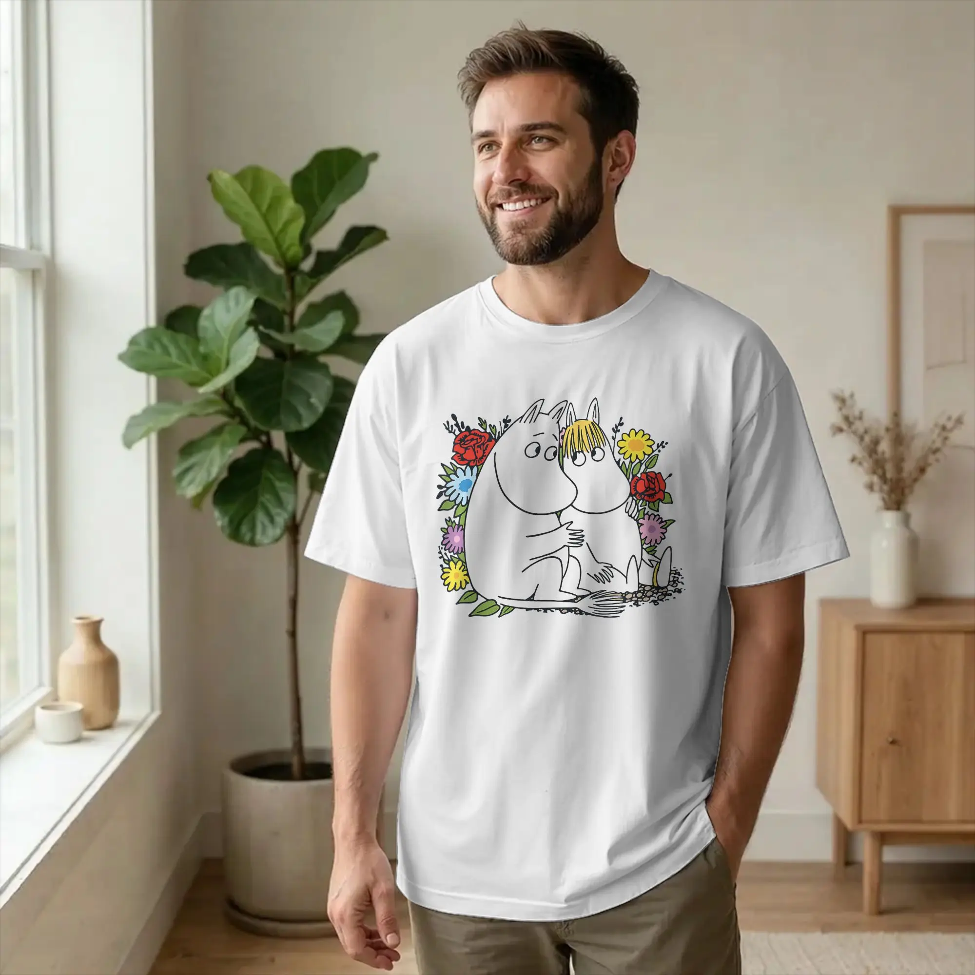 Men Women Moomings Moomintroll Snorkmaiden Flowers T Shirts 100% Cotton Tops Novelty Short Sleeve O Neck Tees Summer T-Shirts