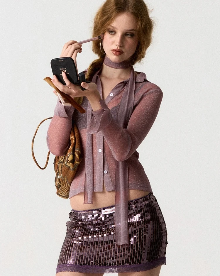 

Женская рубашка с отложным воротником и длинным рукавом, сексуальный прозрачный однобортный повседневный шарф, узкие элегантные топы, уличная одежда