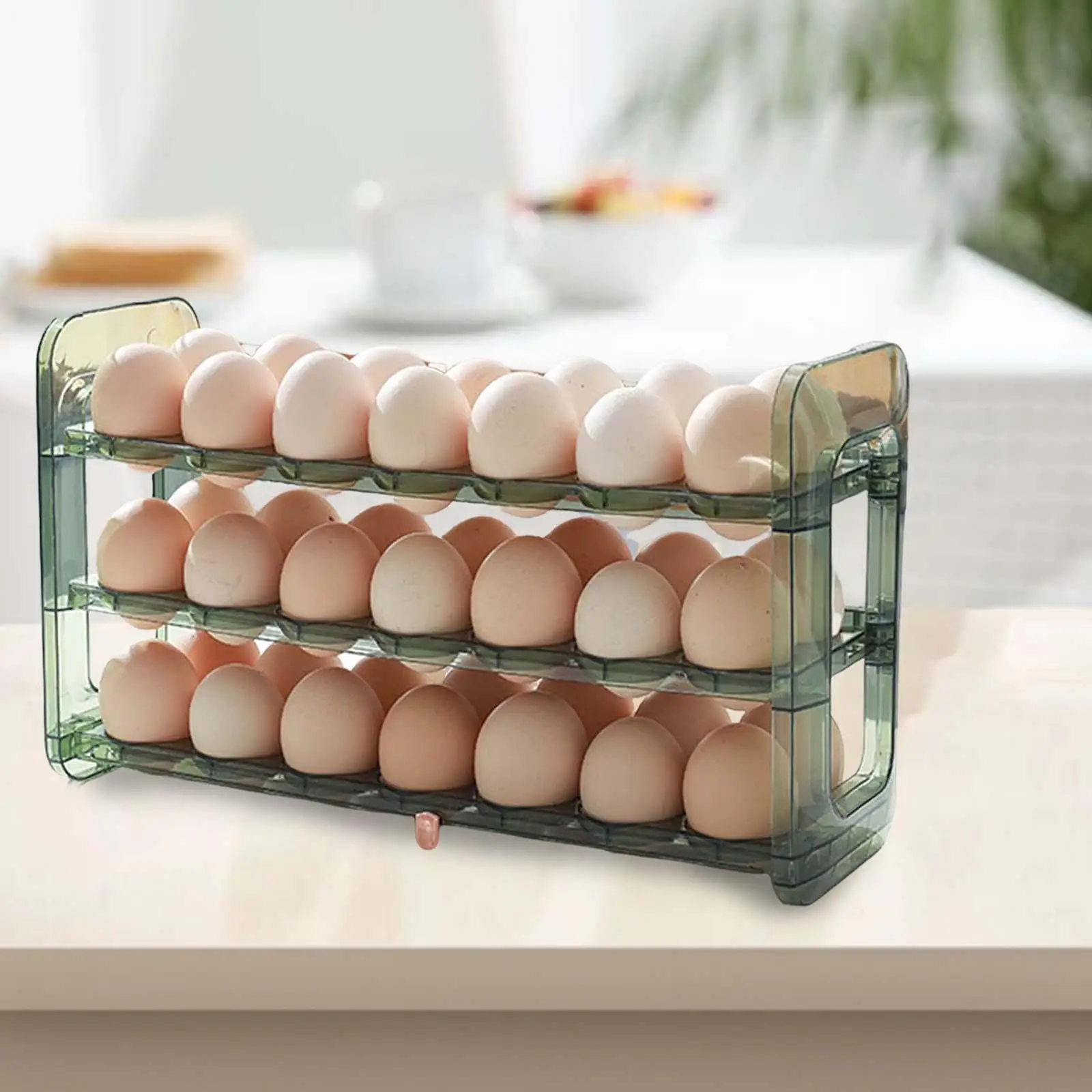 Flip Egg Holder for Refrigerator with Handle Reusable Egg Organizer Egg Storage Container for Pantry Countertop Shelf