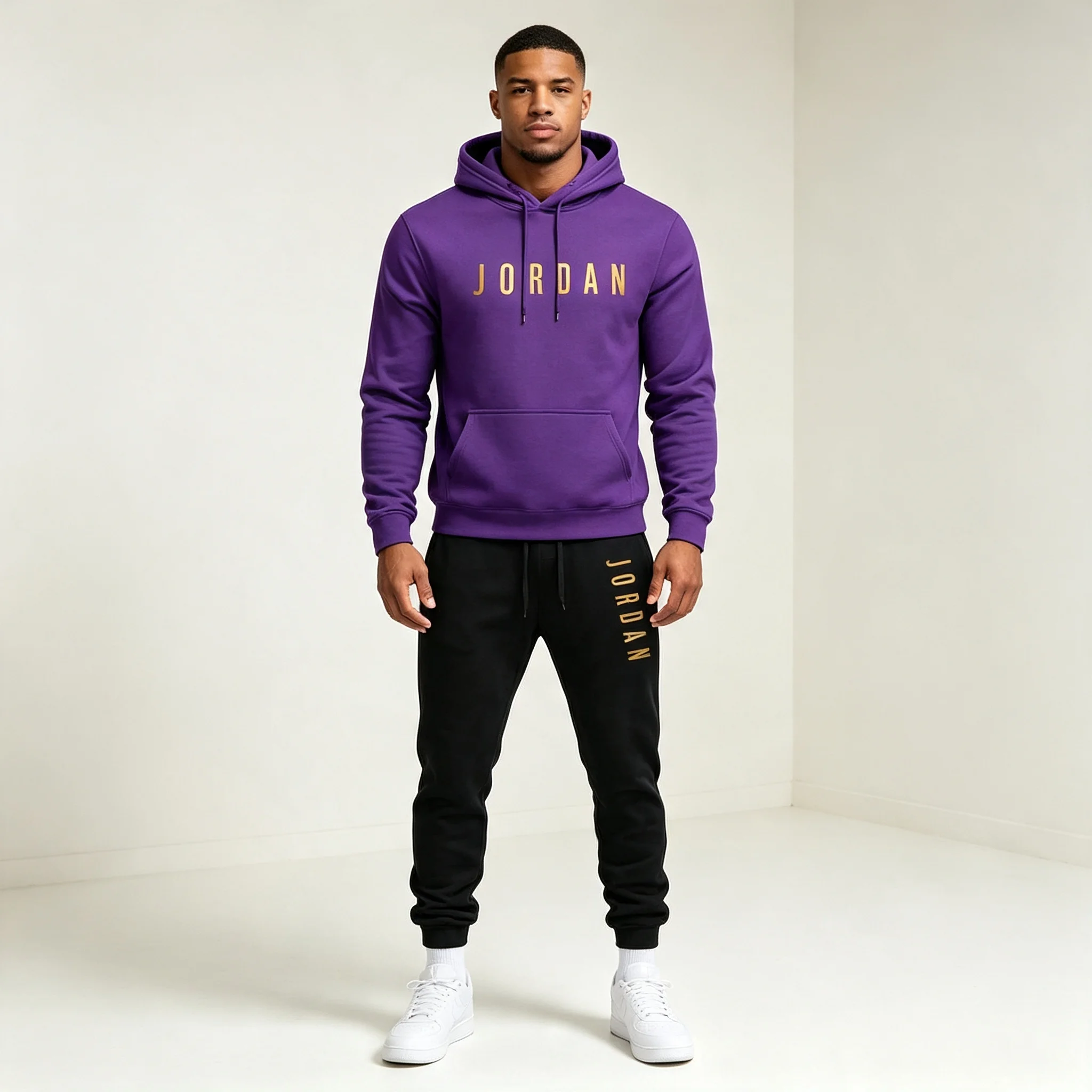Men's printed sports suit hoodie and sweatpants two-piece set suitable for casual sports street wear