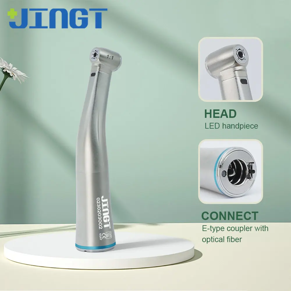 

JINGT Dental 1:1 Dental Fiber Optic Stright Contra Angle Low Speed Handpiece for Dental Electric Micromotor Dental Tools