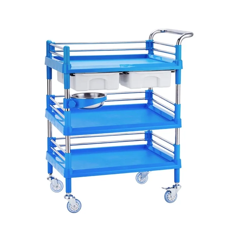 Plastic tool cart, instrument table, stainless steel rescue cart, embroidery care beauty cart