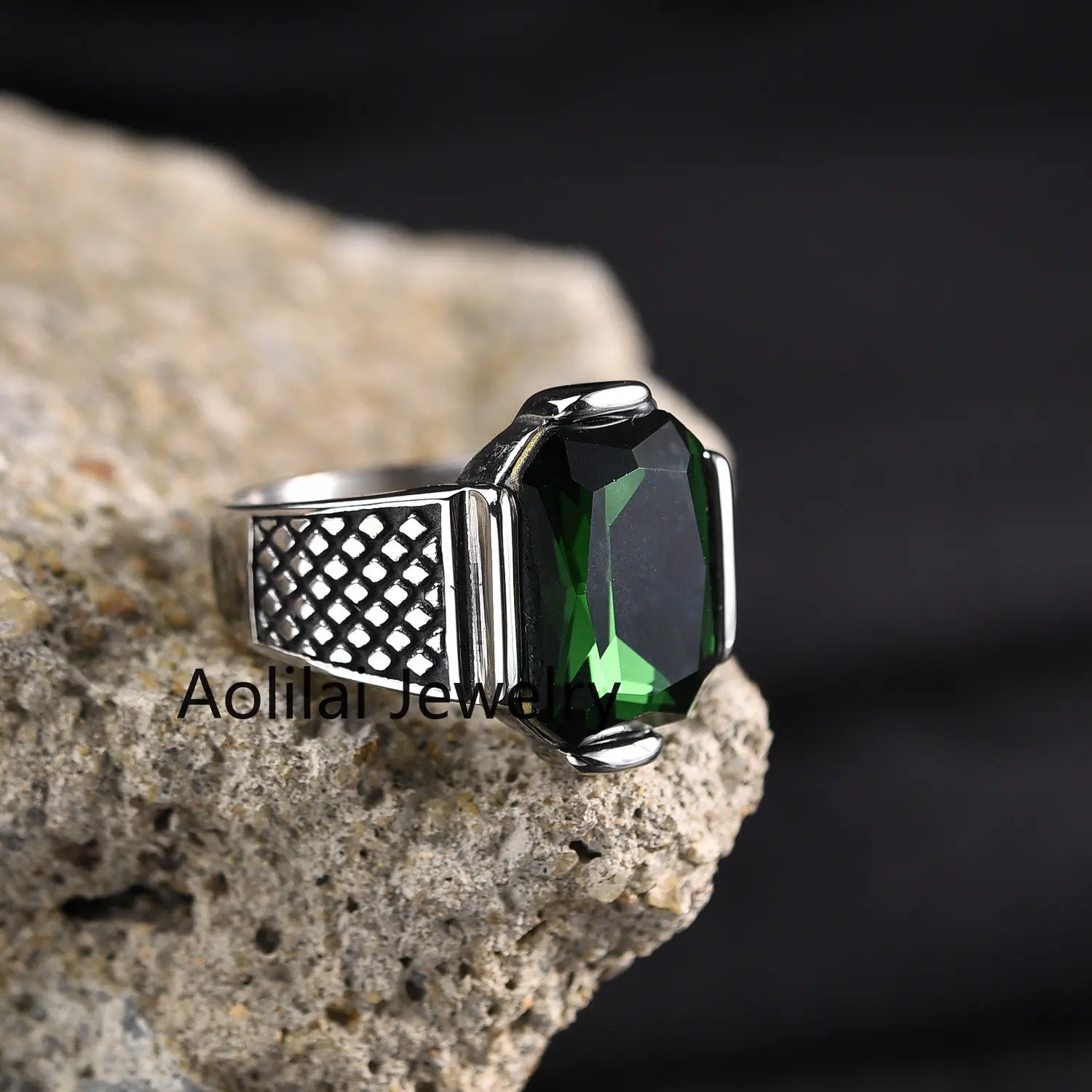 Men's High Quality Stainless Steel Onyx Gemstone Ring
