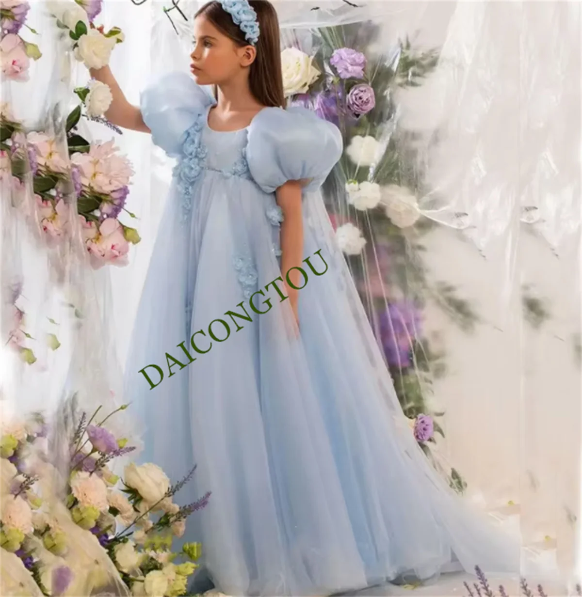 

CustomizedPearl Flower Girl Dress | Tiered Floral Tulle First Communion Gown with Detachable Cape | Wedding Party Dress for Todd